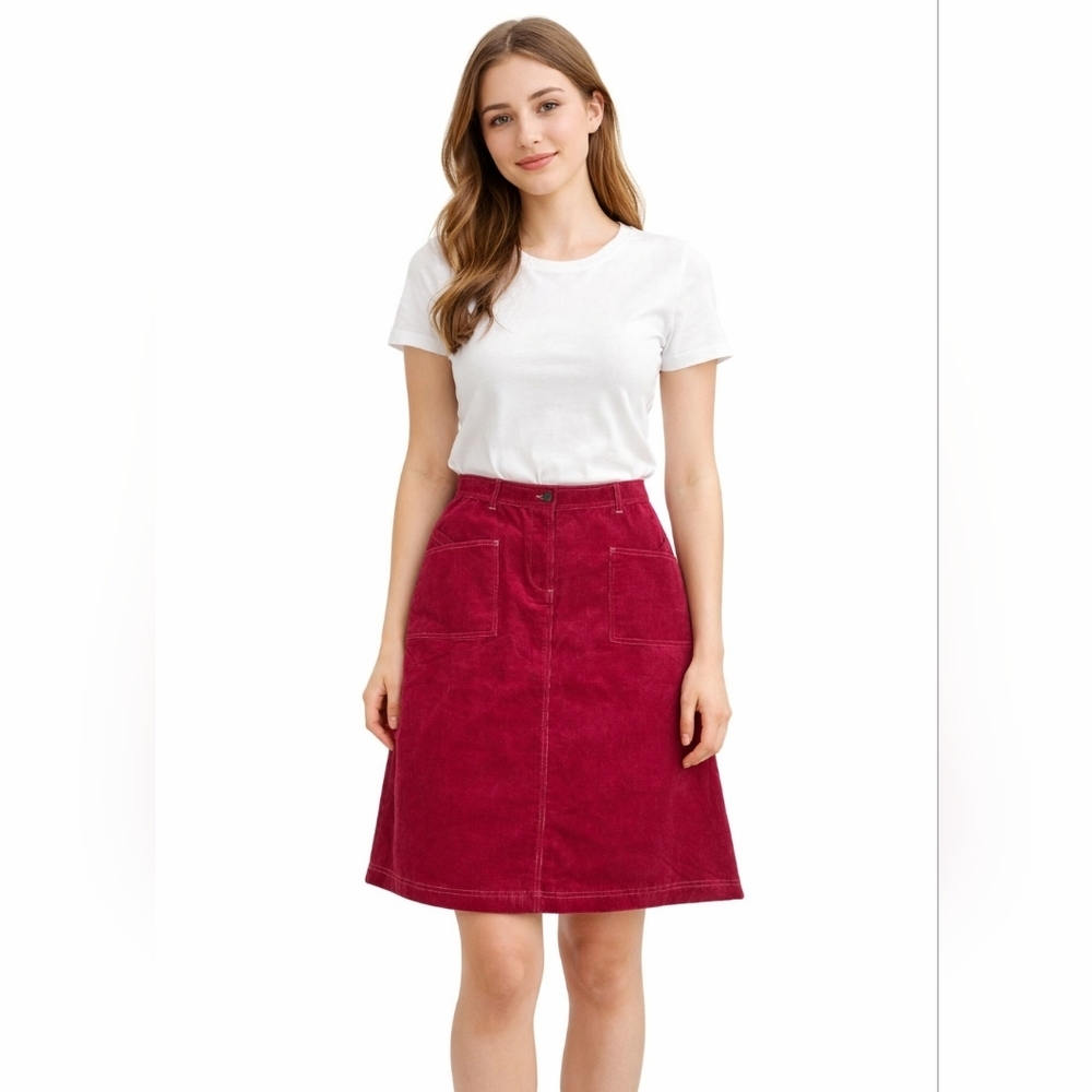 Denim & Co Y2k 90s Vintage Corduroy Midi Skirt Women's Medium Red Valentines Day